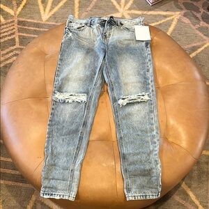 One Teaspoon Blue Relaxed Jeans with Vintage Distressing